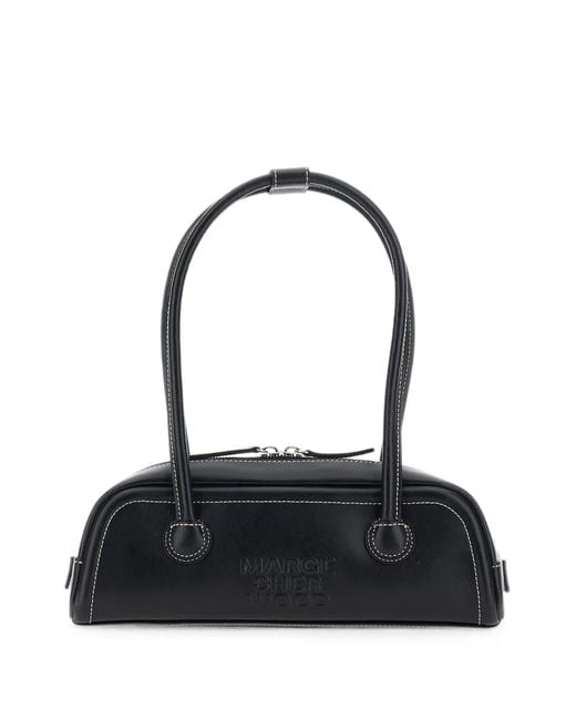 MARGE SHERWOOD Black Mini Contrast-Stitch Leather Shoulder Bag