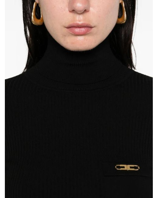 Elisabetta Franchi Black Ribbed High Neck Sweater