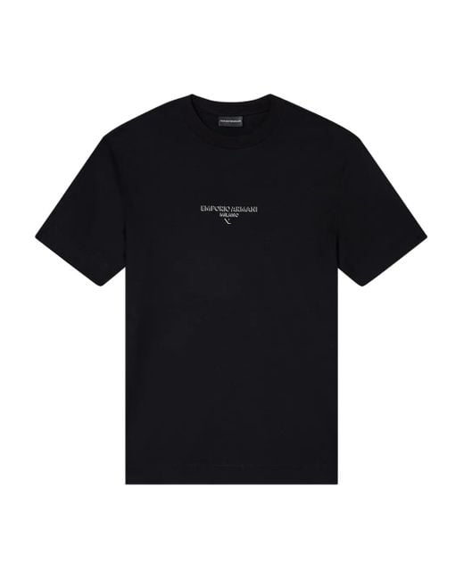 Emporio Armani Black Logo-Embroidered T-Shirt for men