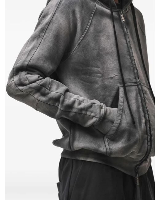 Thom Krom Gray Stone-Wash Zip-Up Hoodie for men