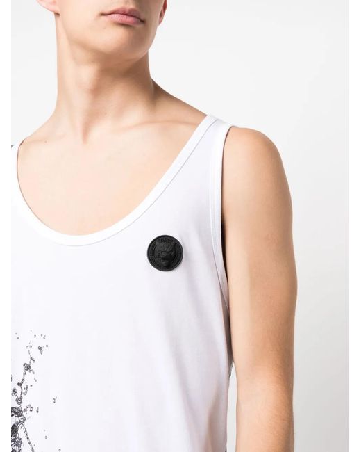 Philipp Plein White Splash-Print Cotton Tank Top for men