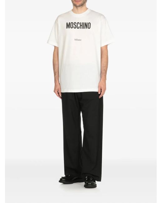 Moschino White Logo-Print Cotton T-Shirt for men