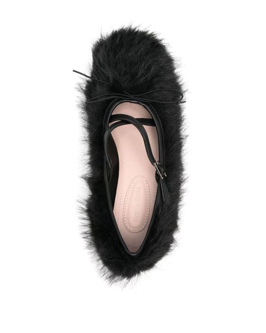 Simone Rocha Black Faux-Fur Ballet Pumps