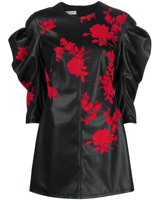 Philosophy Di Lorenzo Serafini Black Floral-Print Faux-Leather Mini Dress