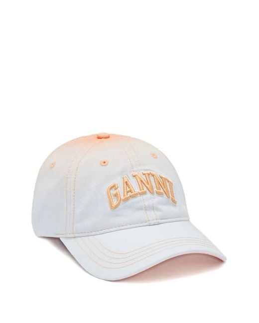 Ganni White Ombré-Effect Logo-Embroidered Baseball Cap