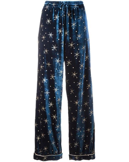 Valentino Blue Star Embroidered Velvet Pyjama Pants