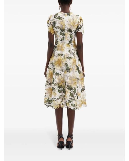 Oscar de la Renta Yellow Chrysanthemum Guipure Midi Dress