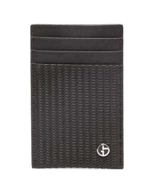 Giorgio Armani Black Wavy-embossed Leather Cardholder for men