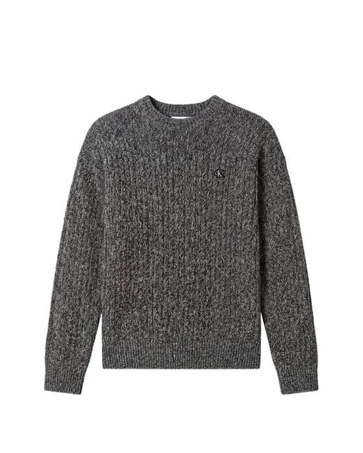 Calvin Klein Gray Logo-Patch Marl-Knit Sweater for men