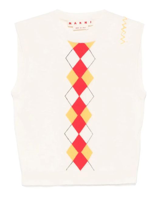 Marni White Argyle-Pattern Vest