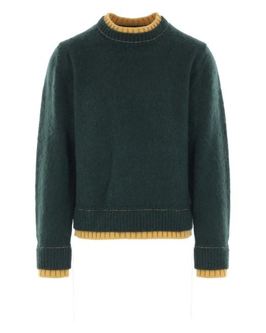 Sacai Green Contrasting-Trim Sweater for men