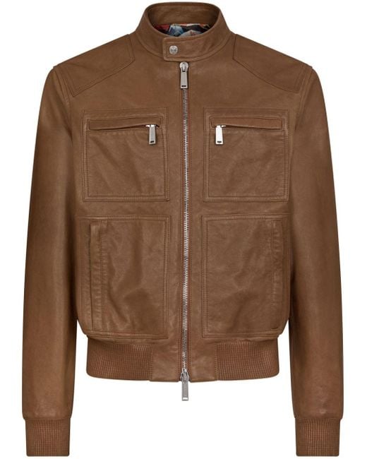 DSquared² Brown Zip-up Leather Jacket for men