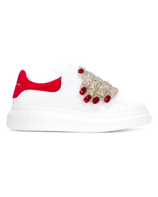 Alexander McQueen White Hand Embellished Sneakers