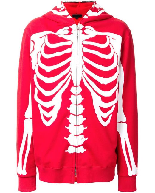 99% Is Red Skeleton Print Zipped Hoodie for men