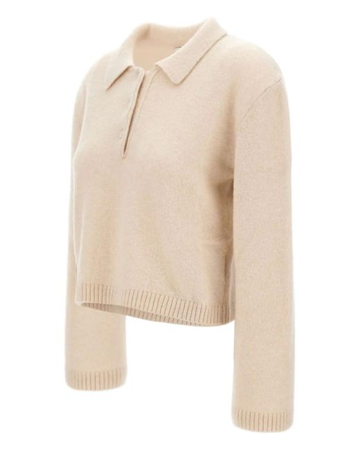 Laneus Natural Long-Sleeve Ribbed Polo Top