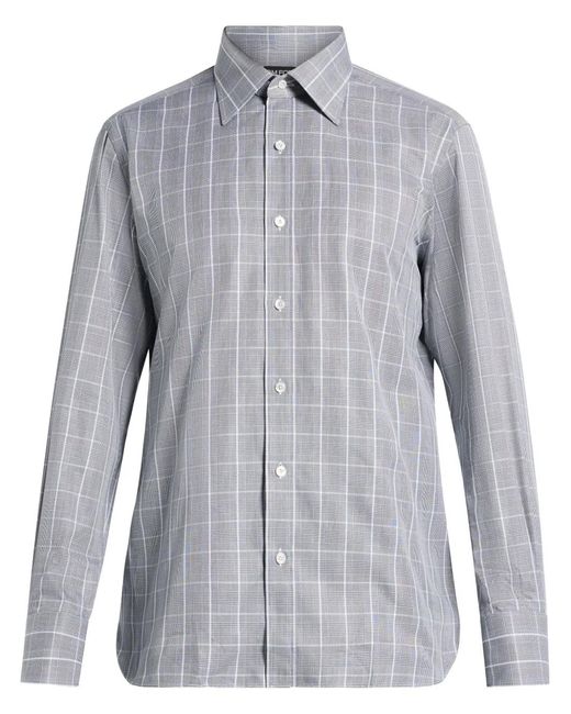 Tom Ford Blue Check-Print Cotton Shirt for men