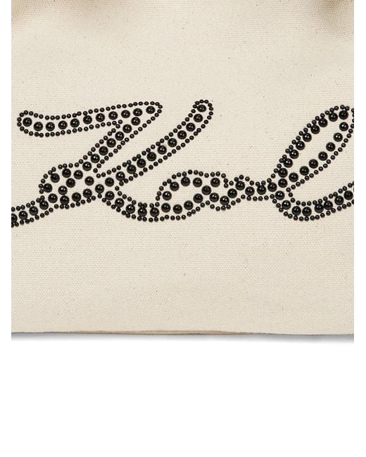 Karl Lagerfeld Black Signature Bead-Embellished Bow-Detail Tote Bag