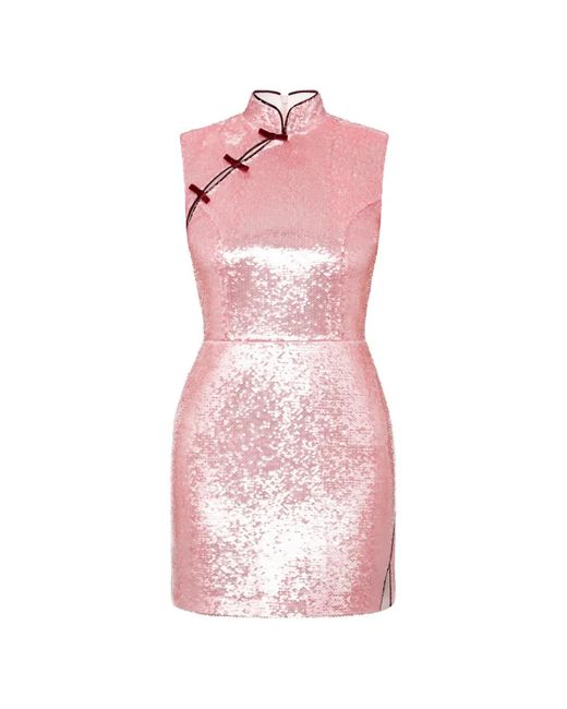 Anouki Pink Sequin-Embellished Bow-Detail Mini Dress