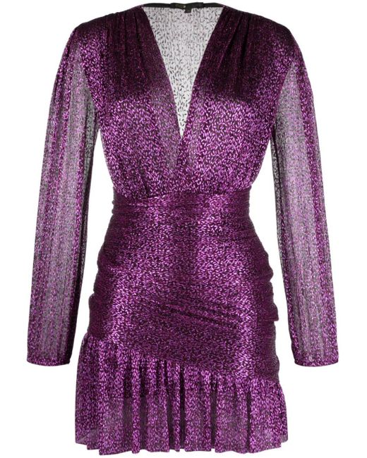Maje Purple Metallic-threading Pleated Minidress