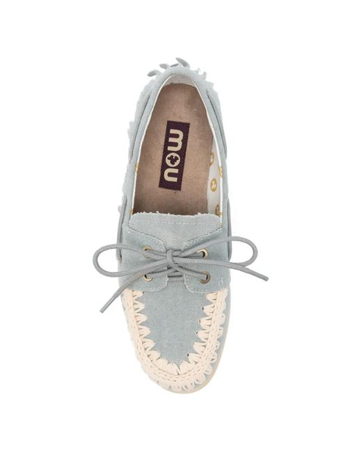 Mou White Lace-Up Round-Toe Loafers