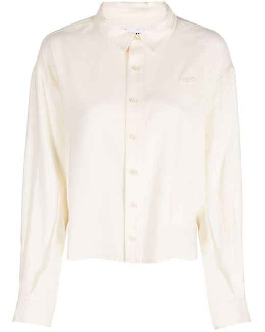 Izzue White Slogan-embroidered Button-up Shirt