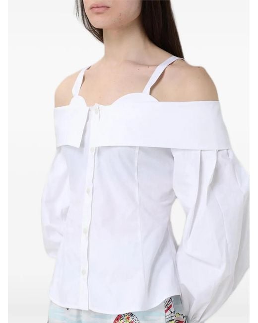 Antonio Marras White Off-Shoulder Puff-Sleeve Shirt