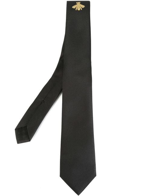 Gucci Black Bee Embroidered Tie for men