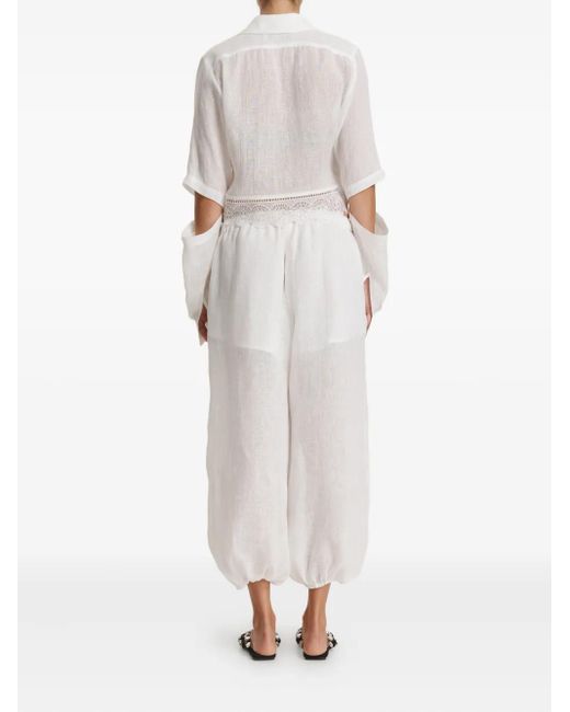 Pink White Drawstring Linen Trousers