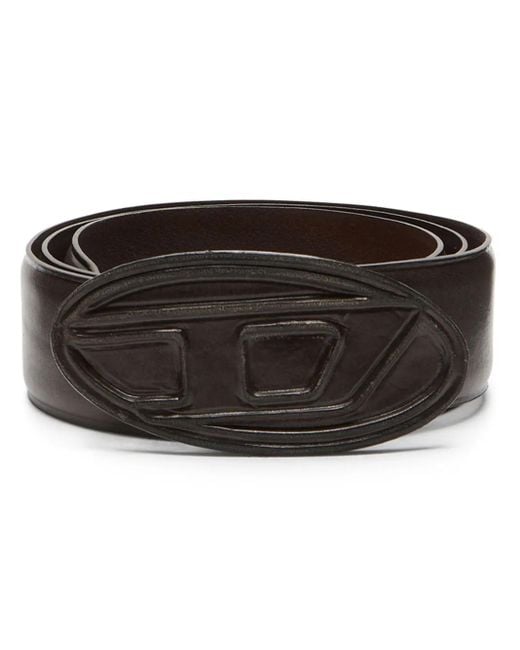 DIESEL Black Leather Belt With Leather-Covered Buckle for men