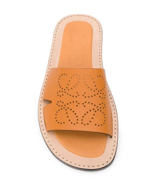 Loewe Leather Perforated Anagram Sandals in Brown for Men - Lyst