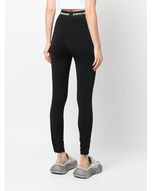 Rabanne Black Logo-Waistband High-Waisted Leggings