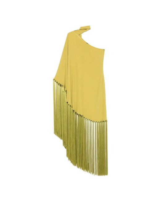 ‎Taller Marmo Yellow Fringe-Trimmed One-Shoulder Dress