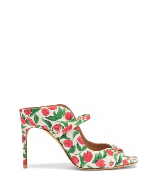 Malone Souliers White Tulip Print Sandals