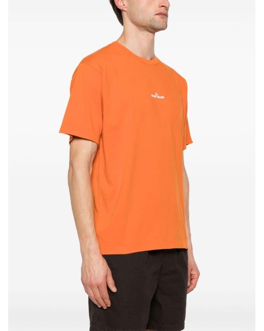Stone Island Orange T-Shirt 'Scratched Paint One' Print for men