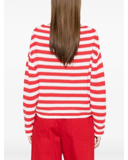 Allude Red Striped Boat-Neck Sweater