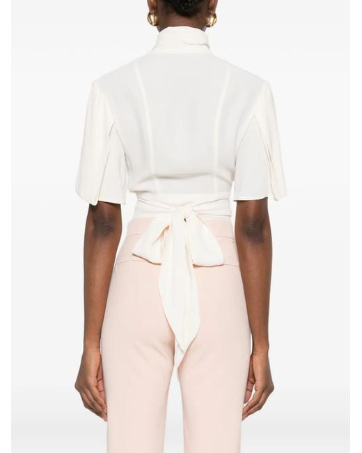 Elisabetta Franchi White Tie-Waist Short-Sleeve Blouse