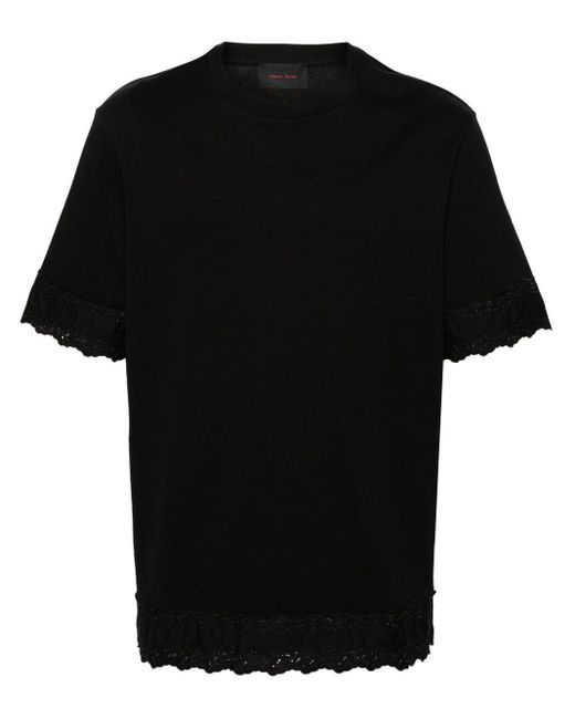 Simone Rocha Black Floral Embroidered Cotton T-shirt for men