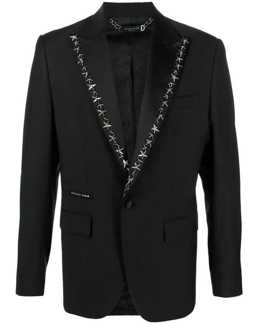 Philipp Plein Black Star Stud-Embellished Single-Breasted Blazer for men