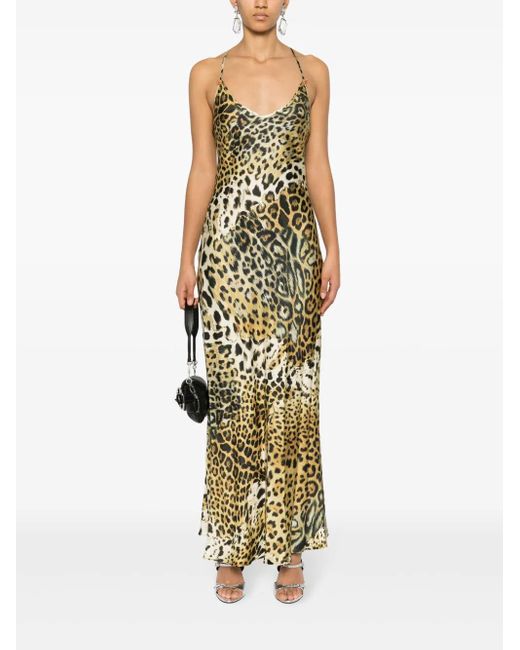 Roberto Cavalli Metallic Leopard Print Silk Dress