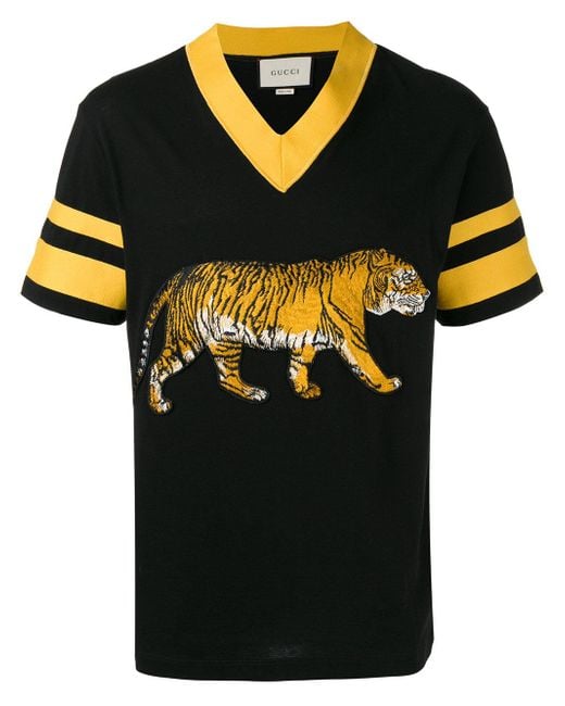 Gucci Black Embroidered Tiger T-shirt for men