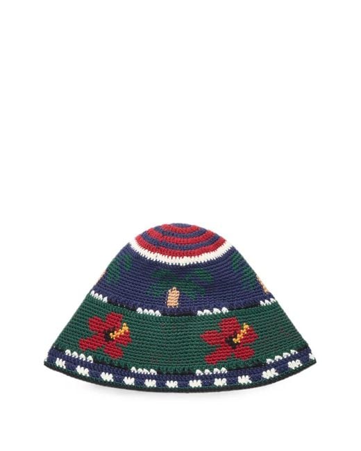 Alanui Blue Hibiscus Bloom Crochet-Knit Bucket Hat
