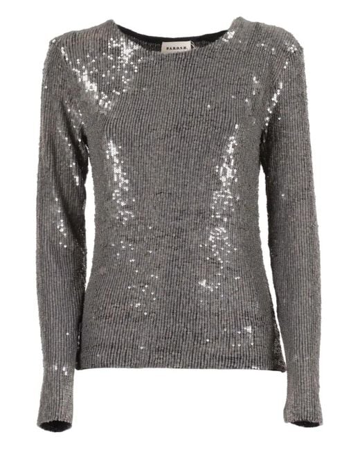 P.A.R.O.S.H. Gray Sequin-Embellished Long-Sleeve T-Shirt