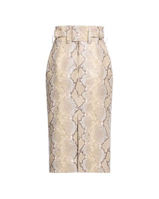 Elie Saab Natural Python-Print Belt-Loops Midi Skirt