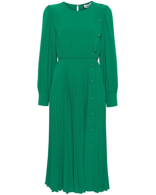 Nissa Green Pleated-skirt Midi Dress