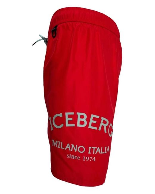 Iceberg Red Logo-Plaque Swim Shorts for men