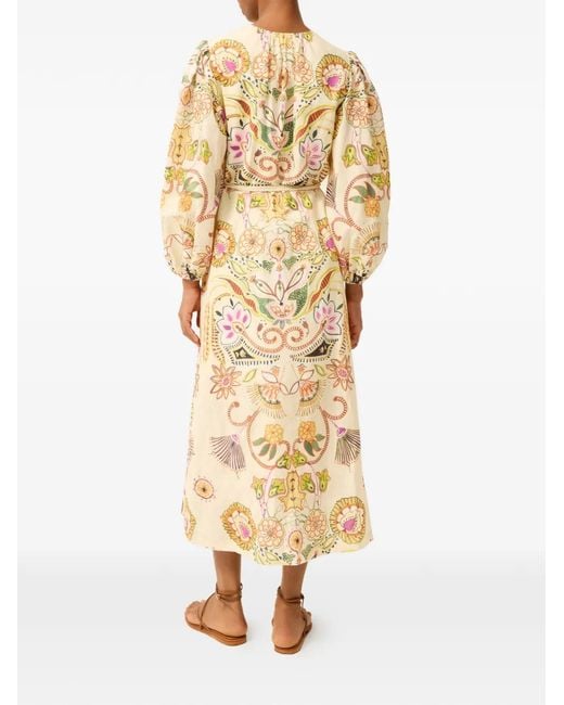 Marie Oliver Metallic Everette Puff-Sleeve Floral Dress
