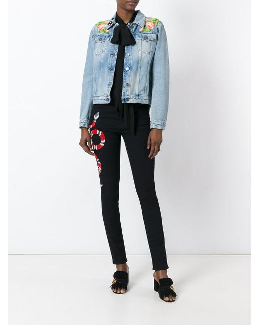 Gucci Snake Embroidered Jeans in Black | Lyst