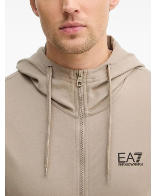 EA7 Natural Logo-Print Zip-Up Hoodie for men