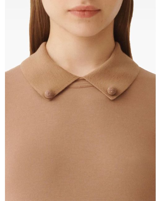 Fabiana Filippi Natural Short Sleeve T-Shirt With Knit Collar
