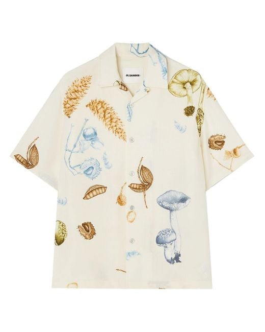 Jil Sander White Mushroom-print Short-sleeved Shirt for men